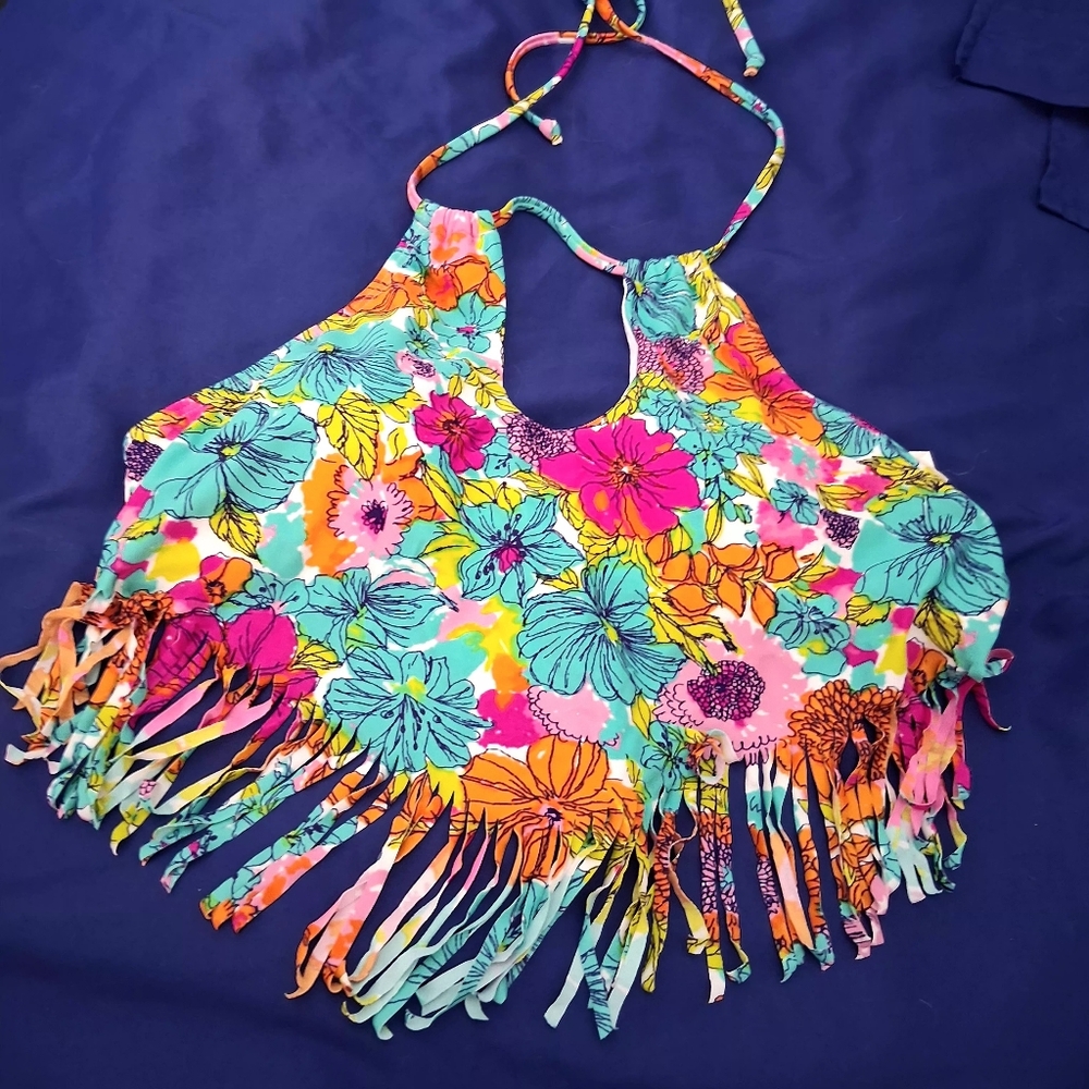 HOBIE Colorful Hibiscus Tankini Padded Bra Top One Piece Size Medium